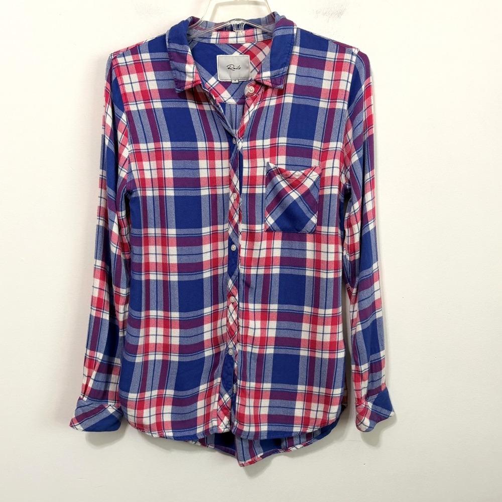 Rails Hunter Flannel Shirt S Marina Flamingo Plaid Soft Pocket Long Sleeve Rayon